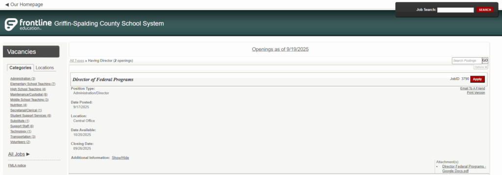 Job Announcement – Director of Federal Programs