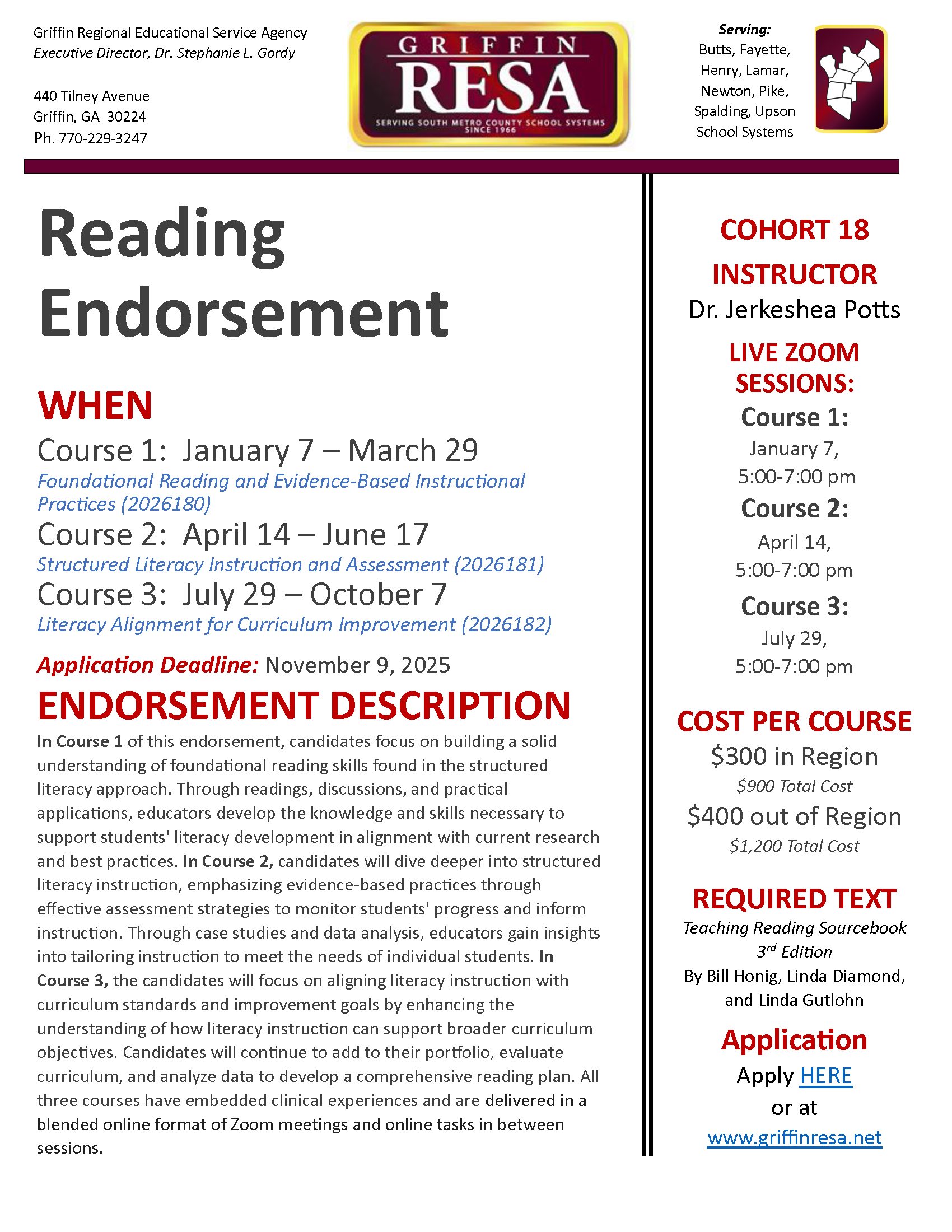 Registration Reading Reading Endorsement: Registration NOW OPEN for cohort 18 (early January ...