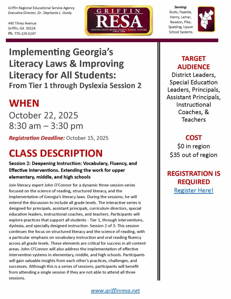 Literacy Expert John O’Connor-From Tier 1 through Dyslexia: Implementing GA’s Literacy Laws & Improving Literacy for All Students