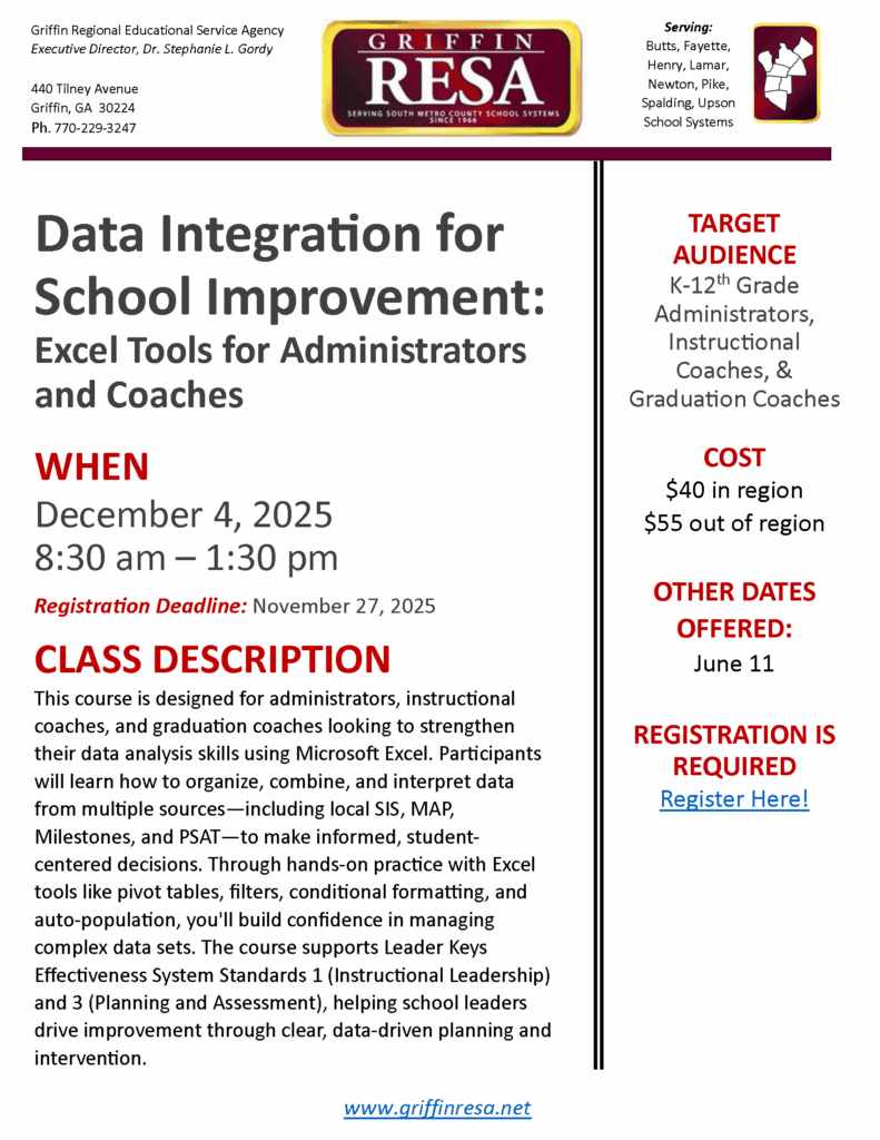 Data Integration for School Improvement: EXCEL Tools for Administrators & Coaches