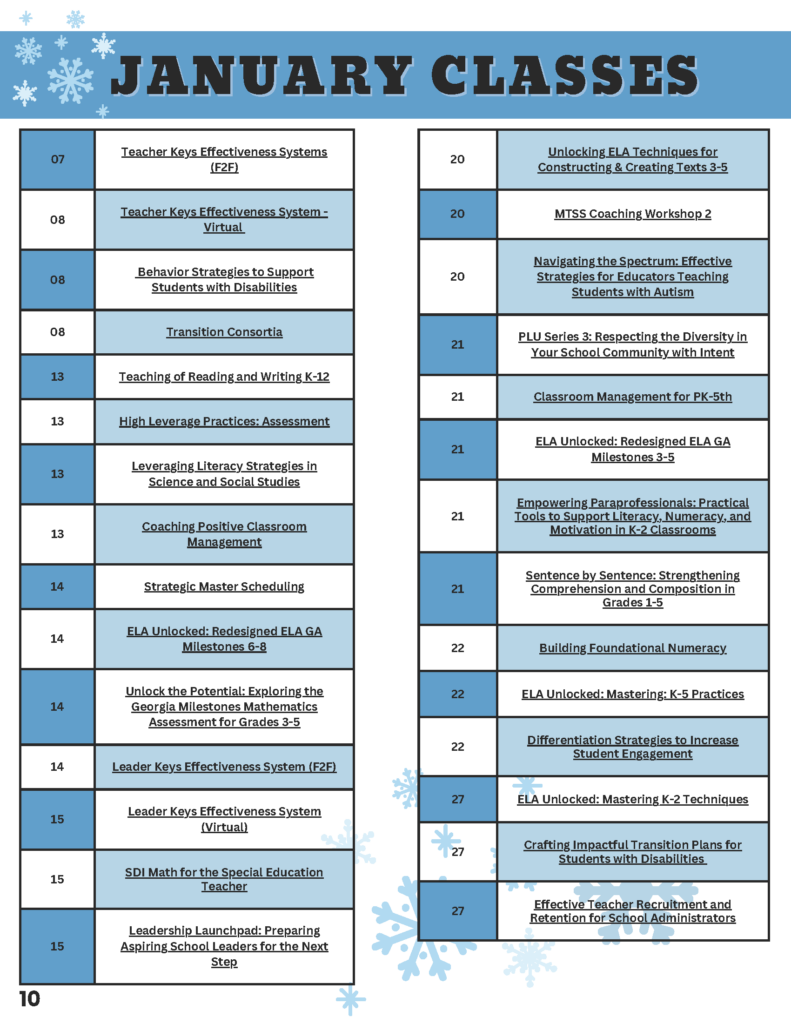January Class List…check it out!