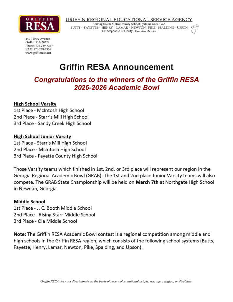 Congrats to the 2025-2026 Regional Academic Bowl Season Winners