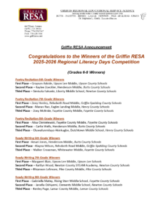 Congrats to the 2026 Regional (Grades 6 – 8) Literacy Day Competition Winners