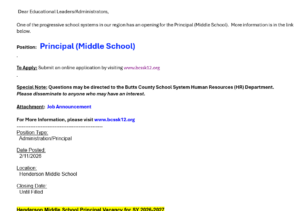 Job Vacancy – Principal (Middle School)