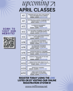 APRIL Class List…Check it out!
