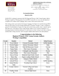 Congrats to Regional Writing Competition Winners