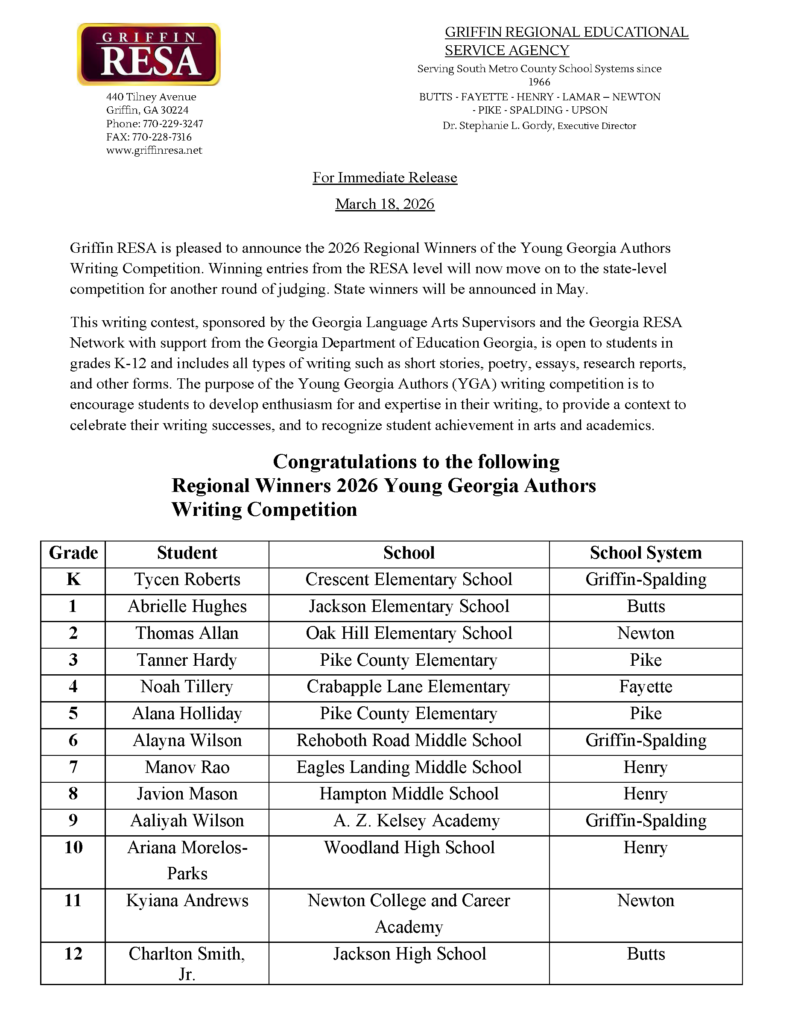 Congrats to Regional Writing Competition Winners