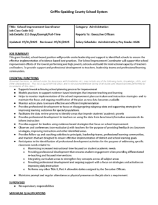 Job Announcement – School Improvement Coordinator (School System)